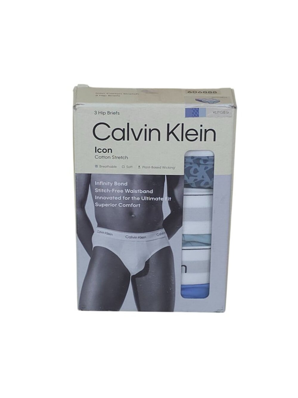 Calvin Klein Icon Cotton Stretch Mens Hip Briefs 3-Pack XL Breathable Wicking